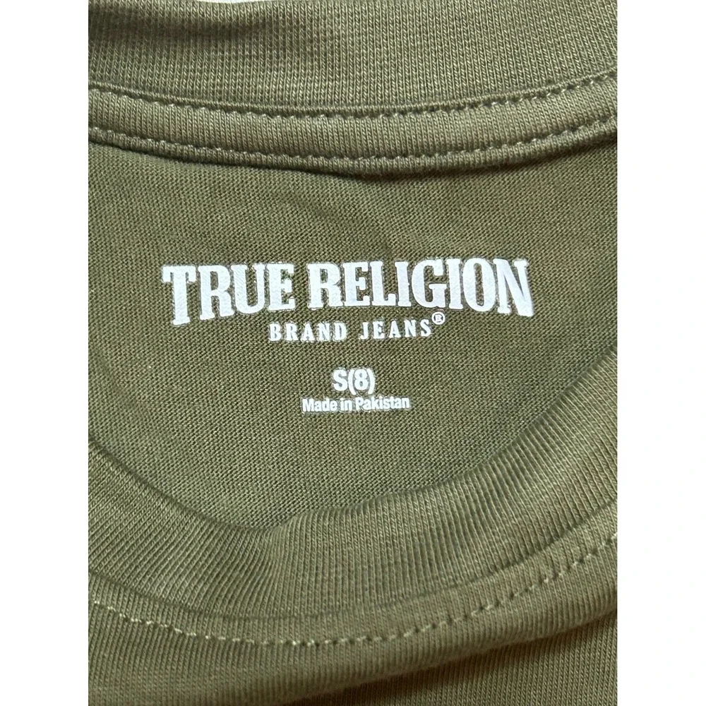 True Religion Boys Olive Green Buddha World Tour Graphic T-Shirt Size S 8 NWT